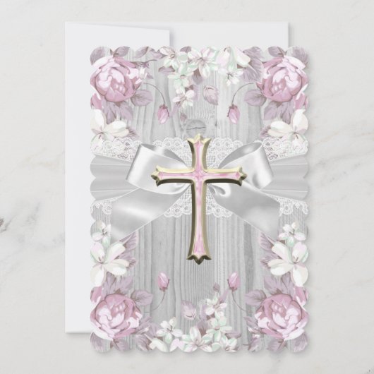 Invitation Vintage Rustique première communion rose (Dos)