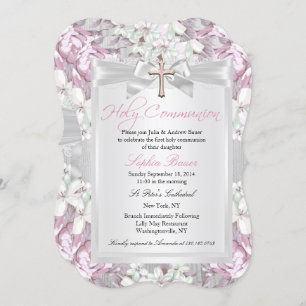 Invitation Vintage Rustique première communion rose