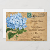 Invitation Vintage rustique vieux papier bleu hydrangea maria (Devant / Derrière)