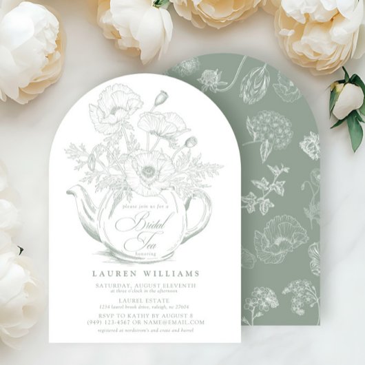 Invitation Vintage Sage Green Botanical Bridal Tea Douche
