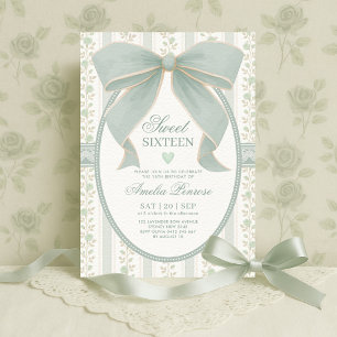 Invitation Vintage Sage Green Bow Sweet 16 Floral Anniversair