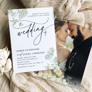 Invitation Vintage Sage Green Floral Minimaliste Mariage phot