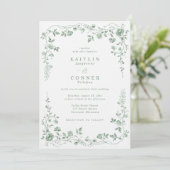 Invitation Vintage Sage Green French Floral Wedding (Debout devant)