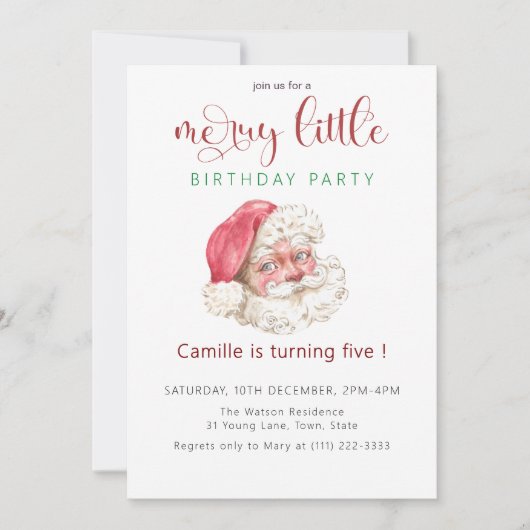 Invitation Vintage Santa Christmas birthday Party (Devant)