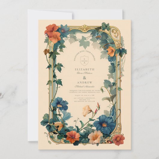 Invitation Vintage Sapphire Bloom Frame Mariage (Devant)