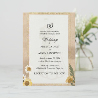 Invitation Vintage Scrapbook Wedding Invite Pressed Flowers