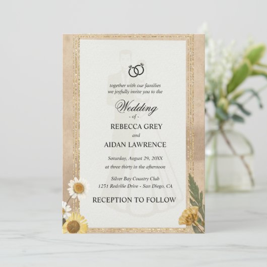 Invitation Vintage Scrapbook Wedding Invite Pressed Flowers (Debout devant)