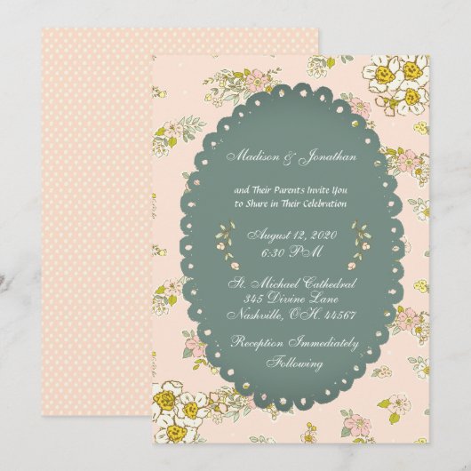 Invitation Vintage Script Floral Blush Mariage (Devant / Derrière)