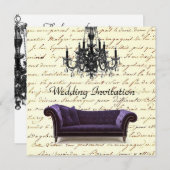 Invitation vintage scripts paris chandelier mariage (Devant / Derrière)