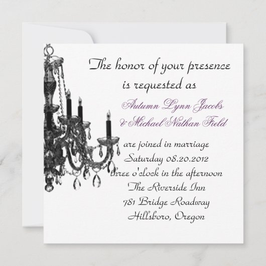Invitation vintage scripts paris chandelier mariage (Dos)