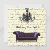 Invitation vintage scripts paris chandelier mariage (Devant)
