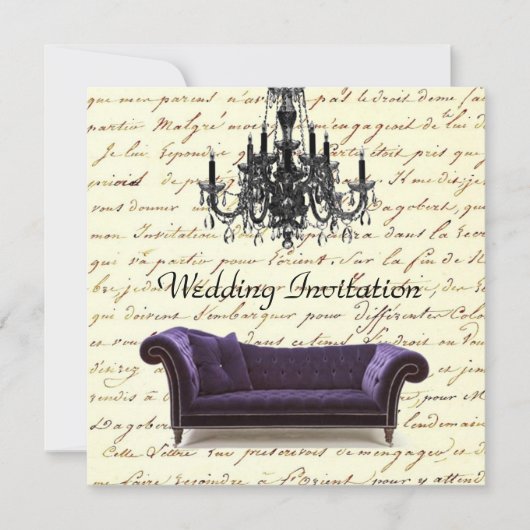 Invitation vintage scripts paris chandelier mariage (Devant)