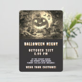 Invitation Vintage Sepia Kawaii Witch Halloween Party (Debout devant)