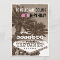 Vintage Sepia Las Vegas Anniversaire Fête Invitati