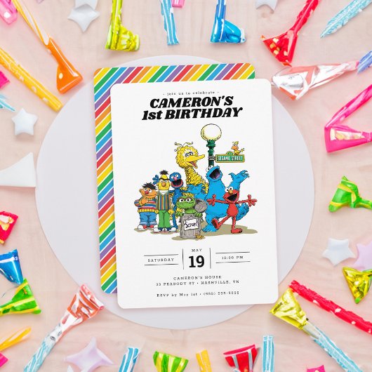 Invitation Vintage Sesame Street Caractères 1er anniversaire