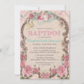 Invitation vintage Shabby Chic Baptême (Devant)