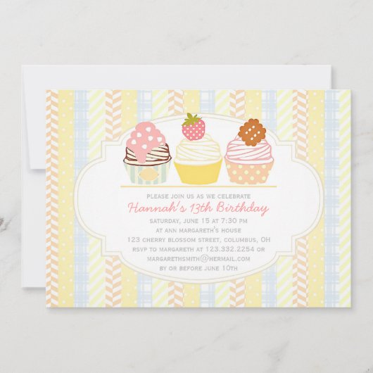 Invitation Vintage Shabby & Chic Cute Cupcake Party (Devant)