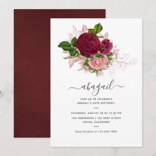 Invitation vintage shabby-chic rose et burgundy po