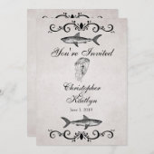 Invitation Vintage Sharks and Jellyfish Beach Mariage Invitat (Devant / Derrière)