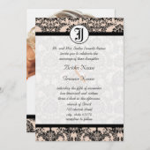 Invitation Vintage Silver Peony Damask Photo Mariage Inviter (Devant / Derrière)