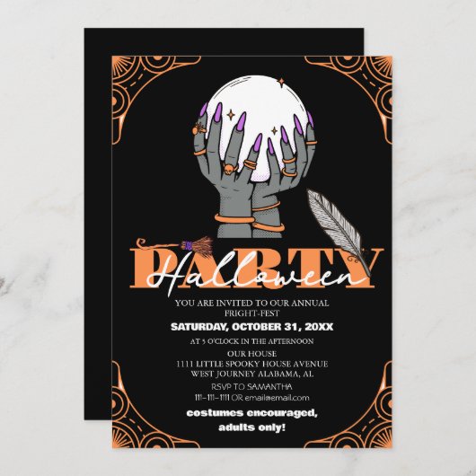 Invitation vintage simple costume d'halloween éffrayant (Devant / Derrière)