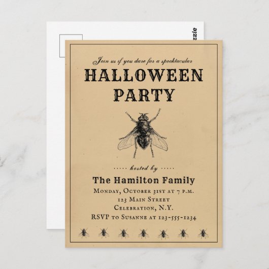 Invitation vintage Simple Halloween Party (Devant / Derrière)