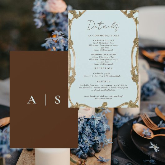 Invitation Vintage Simply Icy Blue Wedding Details II