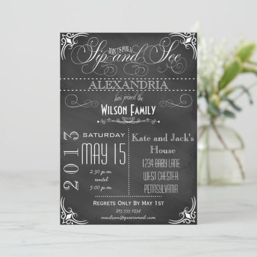 Invitation Vintage Sip and See (Debout devant)