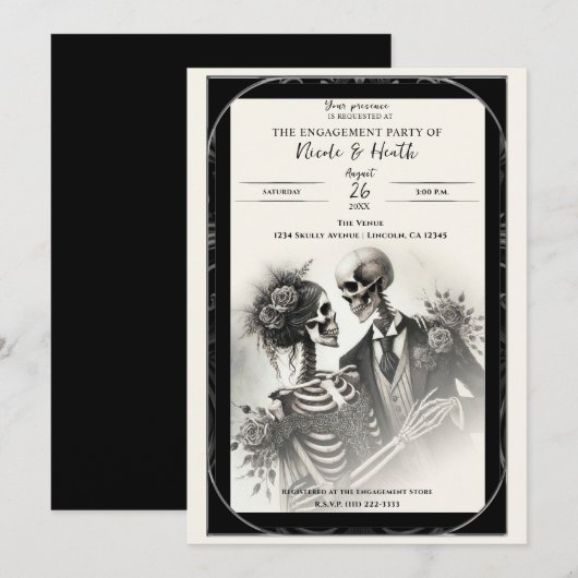 Invitation Vintage Skeleton Romance Gothique Engagement Party (Devant / Derrière)