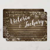 Invitation Vintage Snowflakes en bois et Mariage d'étincelles (Devant / Derrière)