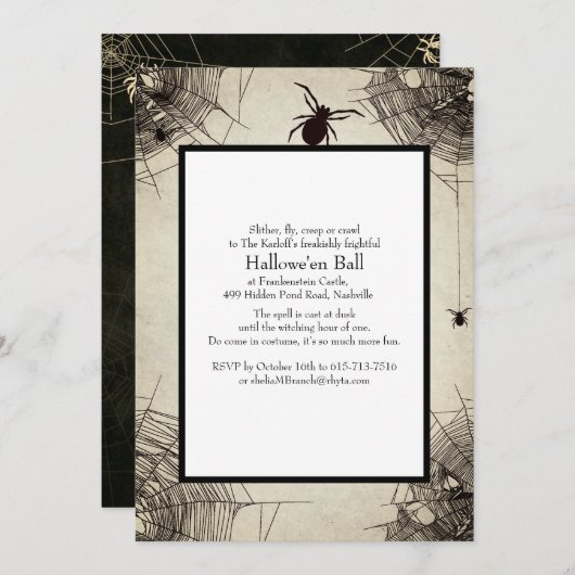 Invitation Vintage Spiderweb Chalkboard Halloween  (Devant / Derrière)