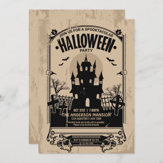 Invitation Vintage Spooktacular Haunular House Halloween Part (Devant / Derrière)