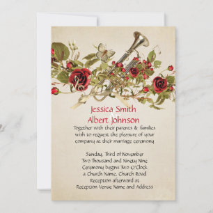 Invitation Vintage Spring Red Roses Musique Mariage Invitatio