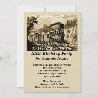 Invitation Vintage Steam Train Man's Men's Birthday