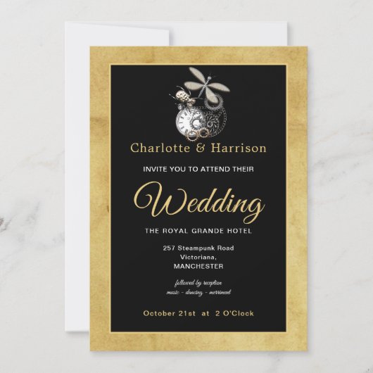 Invitation Vintage Steampunk Black Silver Gold (Devant)