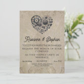 Invitation Vintage Steampunk Coeur des engrenages Mariage (Debout devant)