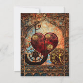 Invitation Vintage Steampunk Cœurs Engrenages Mariage Date à  (Dos)