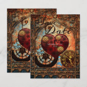 Invitation Vintage Steampunk Cœurs Engrenages Mariage Date à  (Devant / Derrière)