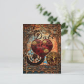 Invitation Vintage Steampunk Cœurs Engrenages Mariage Date d' (Debout devant)