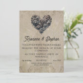 Invitation Vintage Steampunk Retro Heart of Gears Mariage (Debout devant)