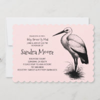 Vintage Stork Baby shower rose bébé fille