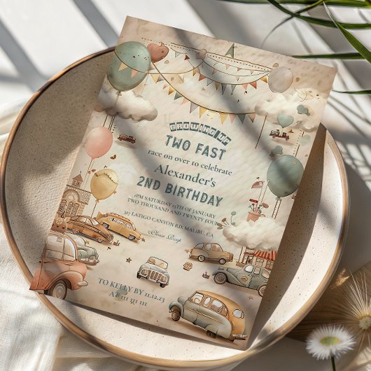 Invitation Vintage Storybook Car Two Fast Birthday