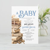 Invitation Vintage Storybook Navy Blue Baby Shower (Debout devant)