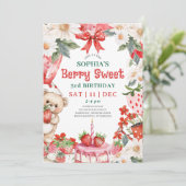 Invitation Vintage Strawberry Berry Sweet 3rd Birthday (Debout devant)