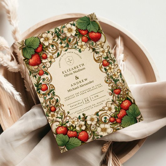 Invitation Vintage Strawberry Garden Wedding