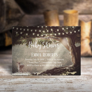 Invitation Vintage String Lights Tree Baby Deer Baby shower