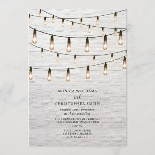 Invitation Vintage String Lights White Brick Mariage
