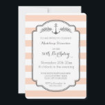 Invitation Vintage Stripes Nautical 50th Birthday Party<br><div class="desc">Personnalisé 50e anniversaire invitations à la fête avec large vintage pêche rose pêche et rayures blanches motif,  cadre rustique gris foncé et détails nautiques. Ajoutez votre nom et vos coordonnées pour une invitation unique et élégante à la fête d'anniversaire.</div>