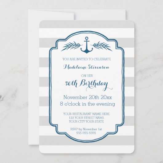 Invitation Vintage Stripes Nautique 50ème anniversaire (Dos)