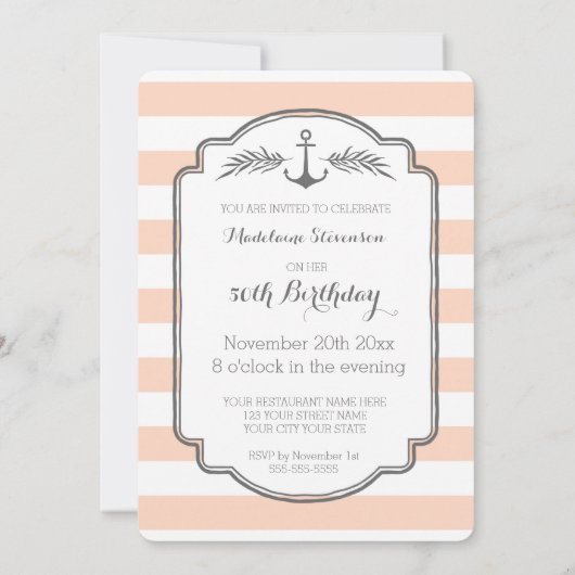 Invitation Vintage Stripes Nautique 50ème anniversaire (Dos)